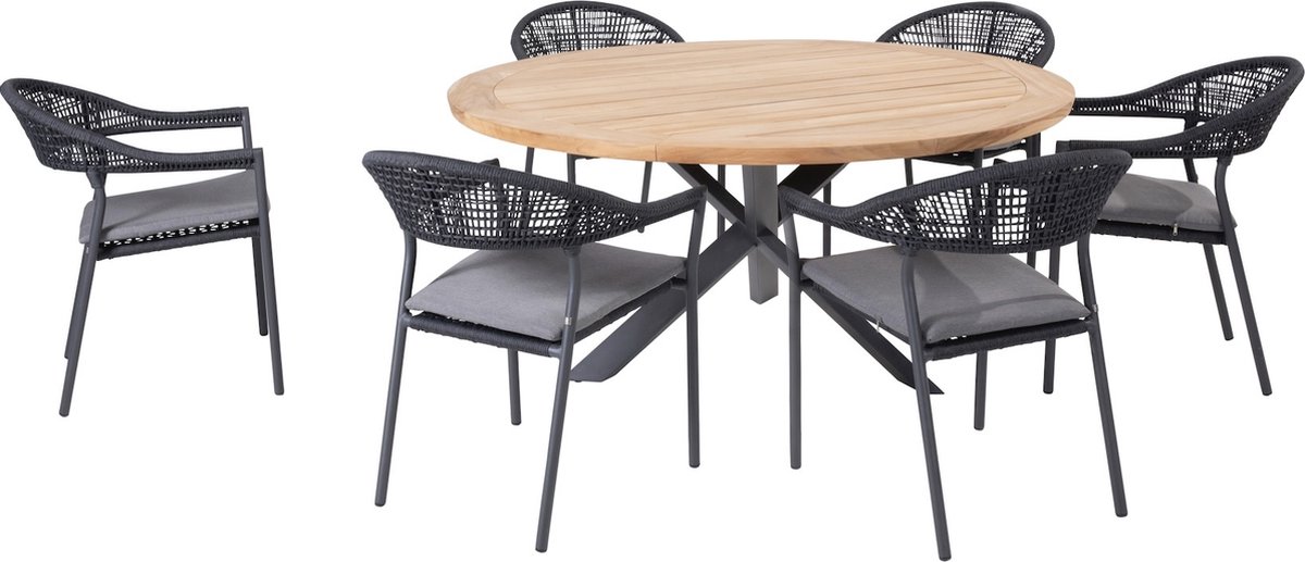Sienna Prado dining tuinset 160 cm rond 7 delig antraciet teak Taste 4SO