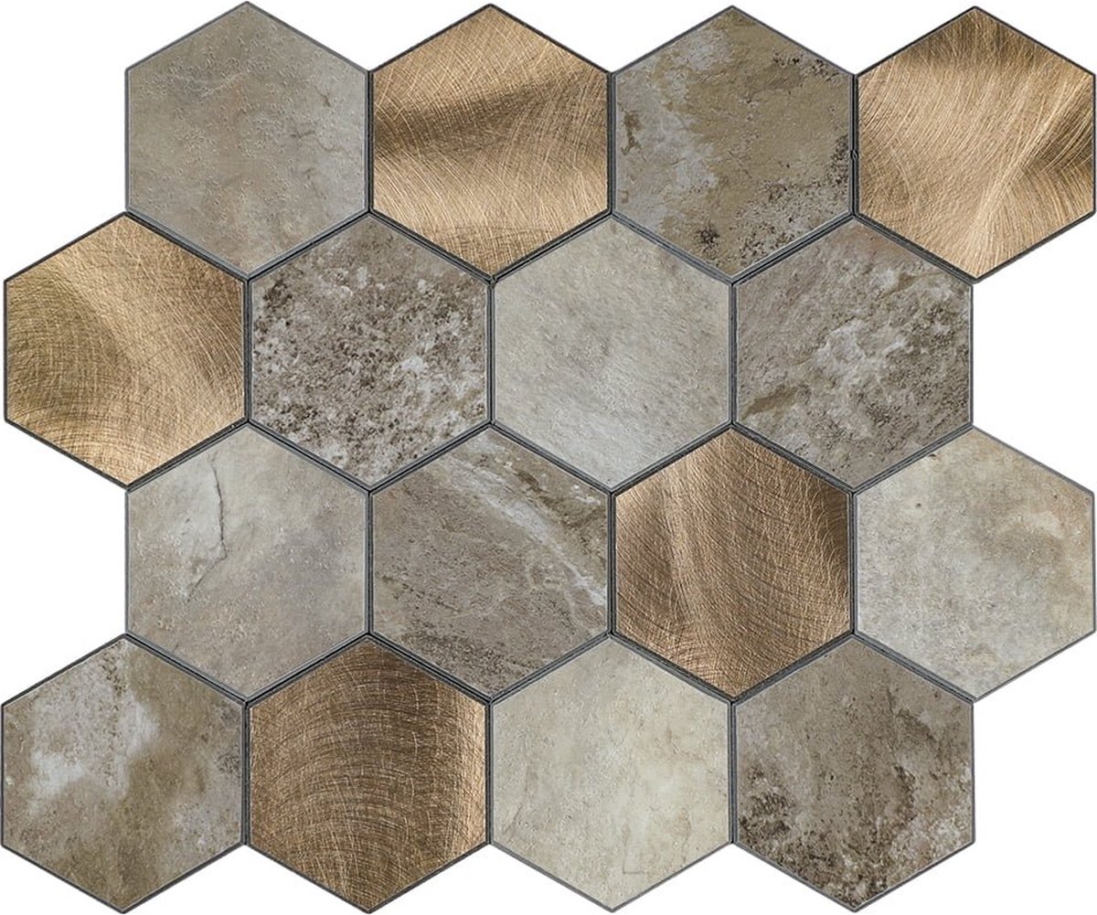 Zelfklevende Mozaïek Steenstrip Hexagon Japandi Beige Taupe Large