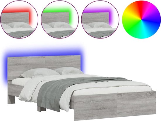 vidaXL - Cadre de lit - avec - tête de lit - et - LED - gris - sonoma - chêne - 120x190 - cm