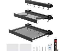 Droogrek voor aan de muur inklapbaar van aluminium - 45 cm - ruimtebesparend - met haken voor het drogen van sokken, ondergoed en broeken - zwart
