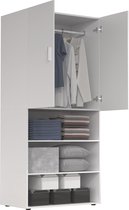 Armoire - placard de rangement - étagères et penderie - largeur 80 cm - blanc
