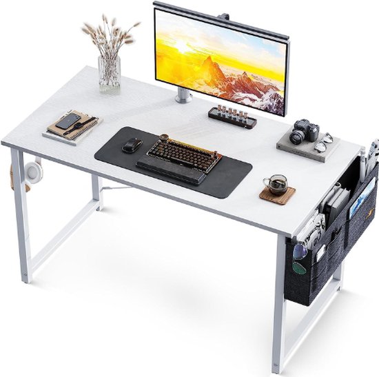 ODK Computerbureau, studeertafel met opbergtas en hoofdtelefoonhaak, schrijftafel voor computer, kantoor, slaapkamer (zwart, 138 x 50 x 73,5 cm