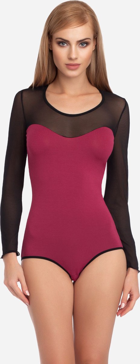 Merry Style Dames Body - Bodysuit - Lange Mouwen – Viscose – Purper/zwart – L - MS-VN-VBD15