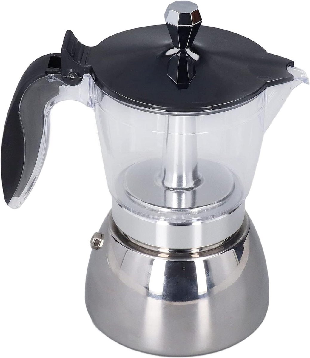 Koffiepot voor 6 kopjes - klassiek Italiaans roestvrijstalen koffiezetapparaat - transparant ABS-deksel - keuken camping kantoor .