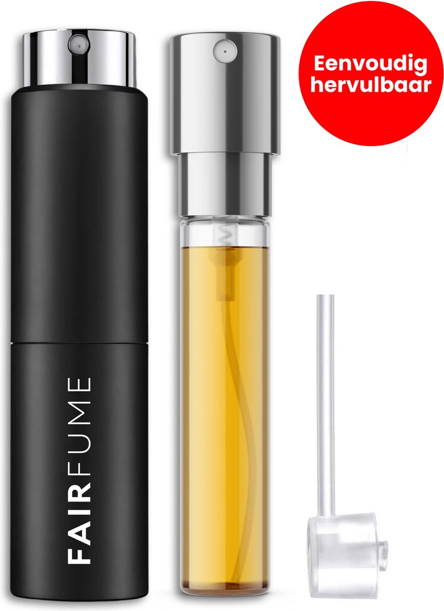Fairfume Mystery Parfum voor Heren – Set van 2 Refillable Travel Sprays – Langhoudende Geur – Inclusief 2x 5ml Navullingen + Pompje – Ideaal voor Reizen – Zwart