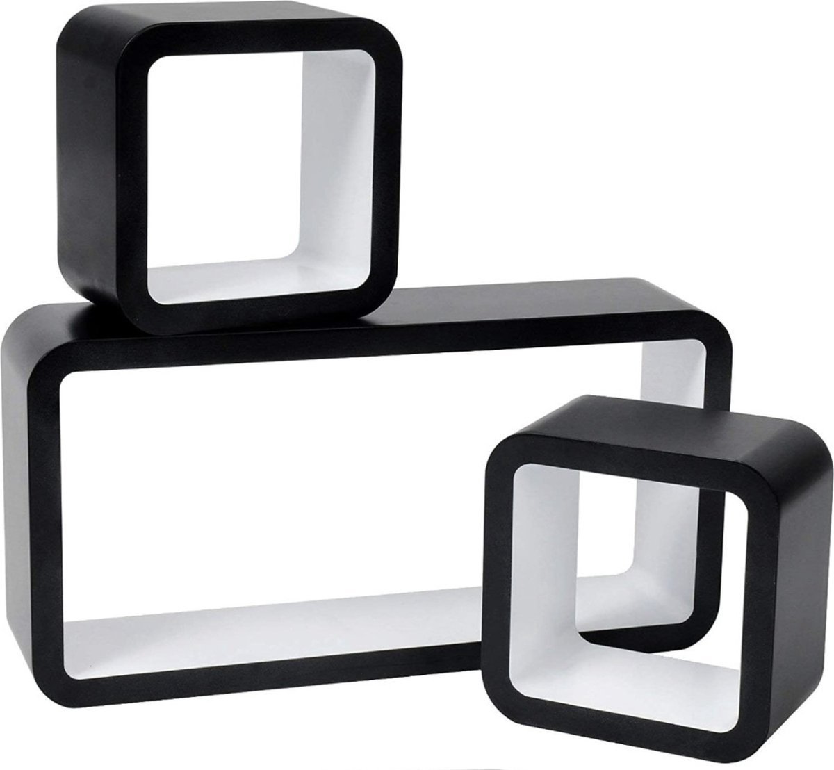 Bolt Edge Wandplank Cube - Zwart/Wit - Zwevend - Set van 3 - MDF - Voor Kinderkamer