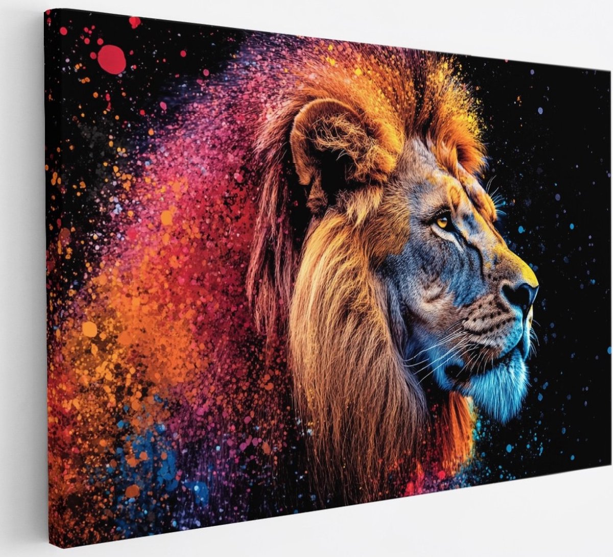 Saammp Canvas Schilderij - Abstracte Leeuw - Natuur - Dieren - 30x20 - Foto op canvas - Wanddecoratie - Muurdecoratie Woonkamer - Slaapkamer decoratie - Canvas Print Multicolor