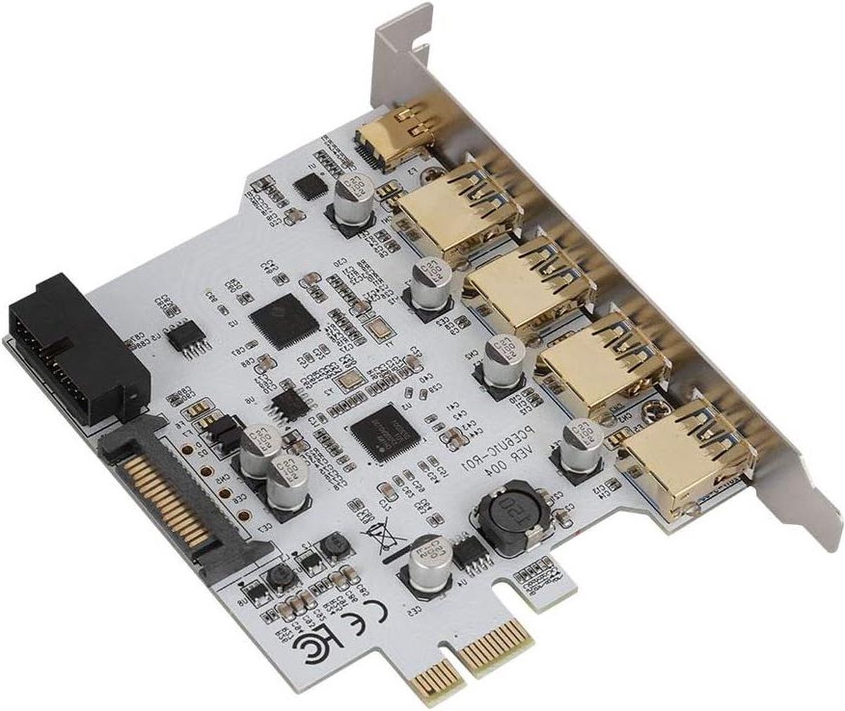 PCI-E USB 3.0 Uitbreidingskaart - 4 poorten - Type C - 20 Pin Male Connector .