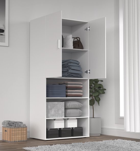 Armoire - meuble de rangement - étagères - largeur 80 cm - blanc