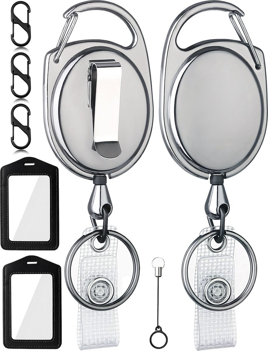 2x Heavy-Duty Dyneema Koord Uittrekbare Sleutelhangers met Badgehouders - Broekclip Trekkoord Skipashouder voor Dames/Heren - Karabijnhaak Skipas Badge/Sleutels - Pashouder/Kaarthouder Sleutelkoord - Keycord\Keykoord Afrolmechanisme - Clip ID Houder