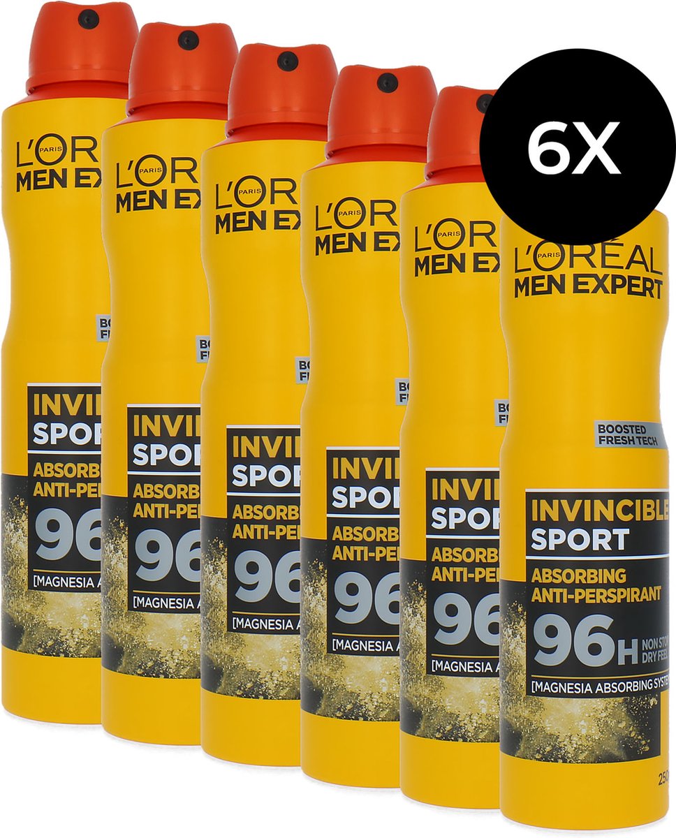 L'Oréal Men Expert Invincible Sport Deodorant Spray - 6 x 250 ml
