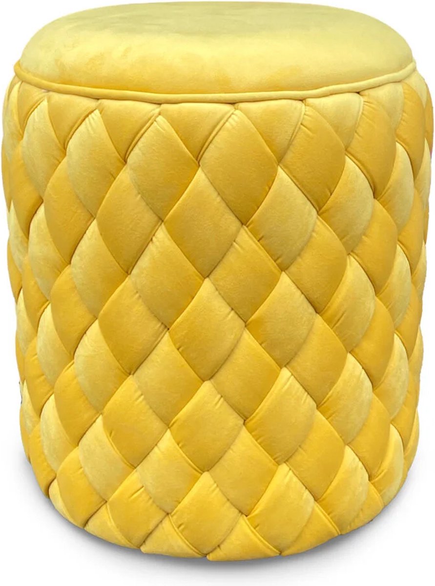 Colmore by Diga Live in Luxury Poof geweven Geel fluweel 40x40x48 - Luxury Stool