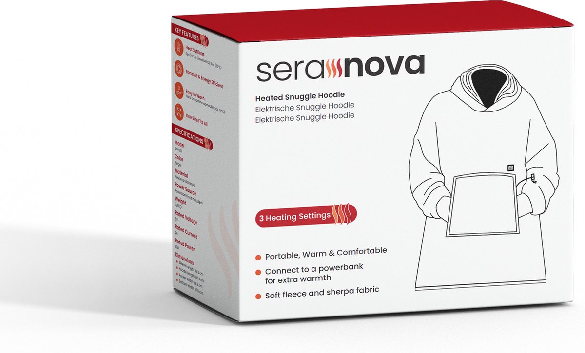 Seranova Verwarmde Hoodie Deken - Elektrische Snuggle Hoodie - Fleece Deken met mouwen - Unisex Verwarmde Trui - Zacht & Warm - Beige — cadeau in Elektronica - foto 7