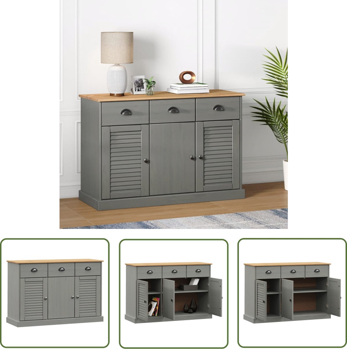 vidaXL Dressoir met lades VIGO 113x40x75 cm massief grenenhout wit, opbergkast, dressoir kast, dressoir hout, wandkast, tv dressoir