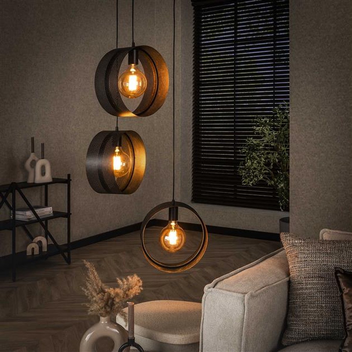 Hoyz Collection - Hanglamp 3L Ring Geperforeerd - Charcoal