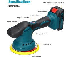 SimpleStore Draadloze Auto Polijstmachine - Groen - 2 Accu's - 21V - 6 Versnellingen - Excentrisch - Polijstmachines - Poetsmachine
