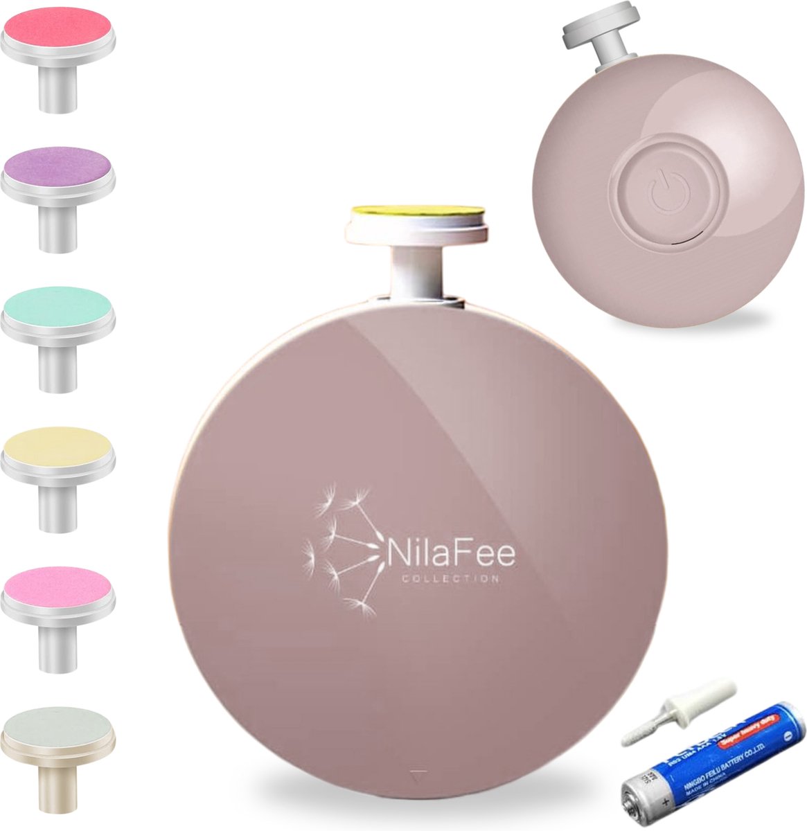 NilaFee® - Electrische Baby Nagelvijl - Inclusief Batterijen - Manicureset - Verzorgingsset - Nagelschaartje -Dusty Pink