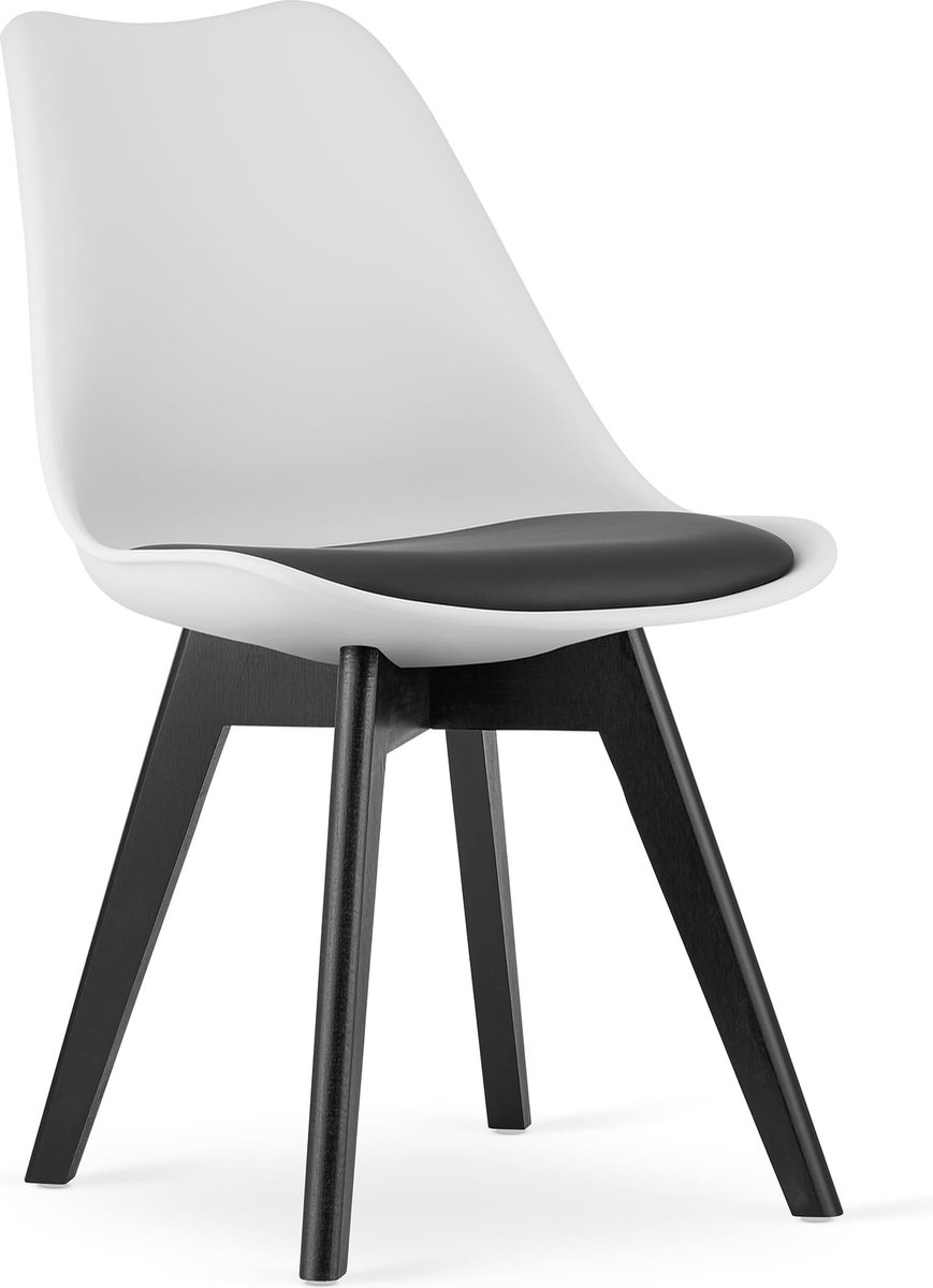 LEOBERT MARK Eetkamerstoelen - Set van 4 - Zwart Houten Onderstel - Wit & Zwart