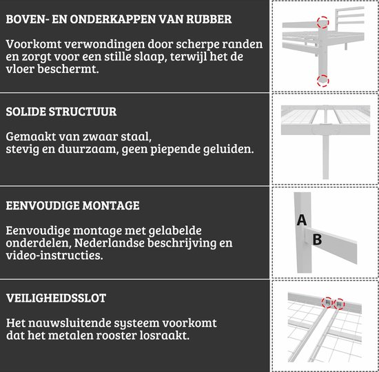 Cadre de lit en métal robuste AirSleeperz Burhara - Couleur blanc - Dimensions 140x200 cm - Pour 2 personnes - Capacité de charge 600 kg