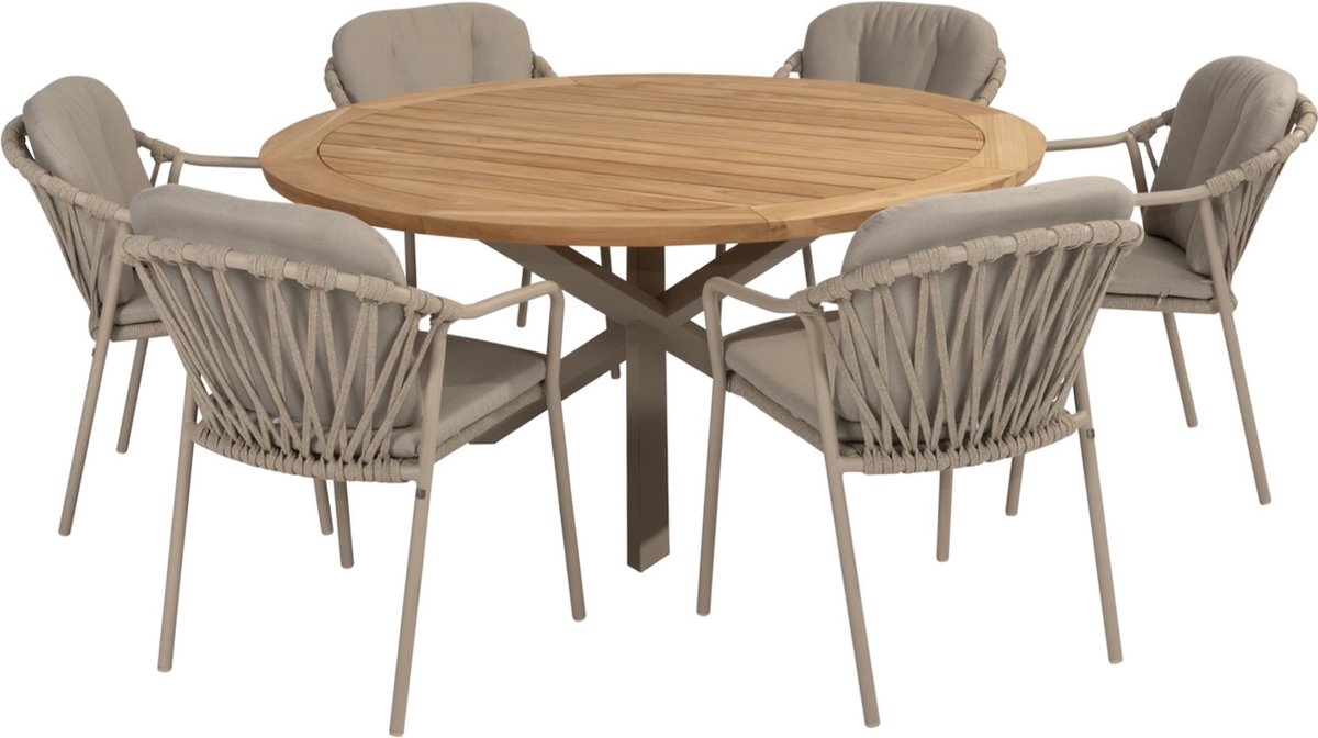 Luxe ronde zandkleurige teak dining tuinset van Manitoba Prado - Taste 4SO.