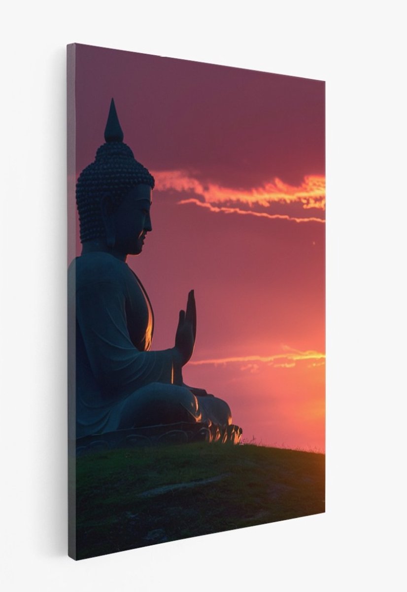 Saammp Canvas Schilderij - Boeddha bij Zonsondergang - 75x100 - Foto op canvas - Wanddecoratie - Muurdecoratie Woonkamer - Canvas schilderijen Multicolor