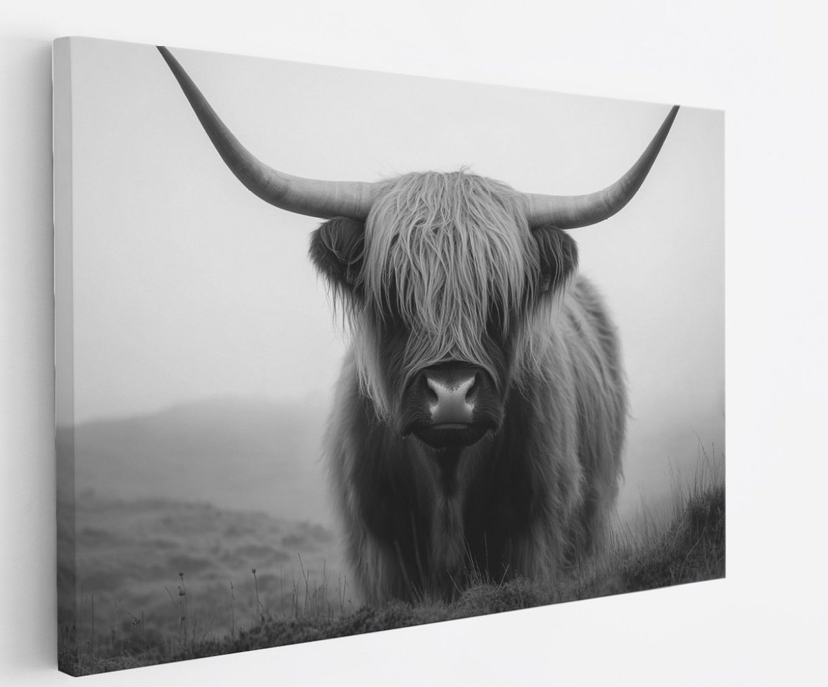 Saammp Canvas Schilderij Schotse Hooglander Koe - Abstract - Dieren - Natuur - 70x50 - Foto op canvas - Wanddecoratie - muurdecoratie Woonkamer - Slaapkamer decoratie - Canvas Print Multicolor