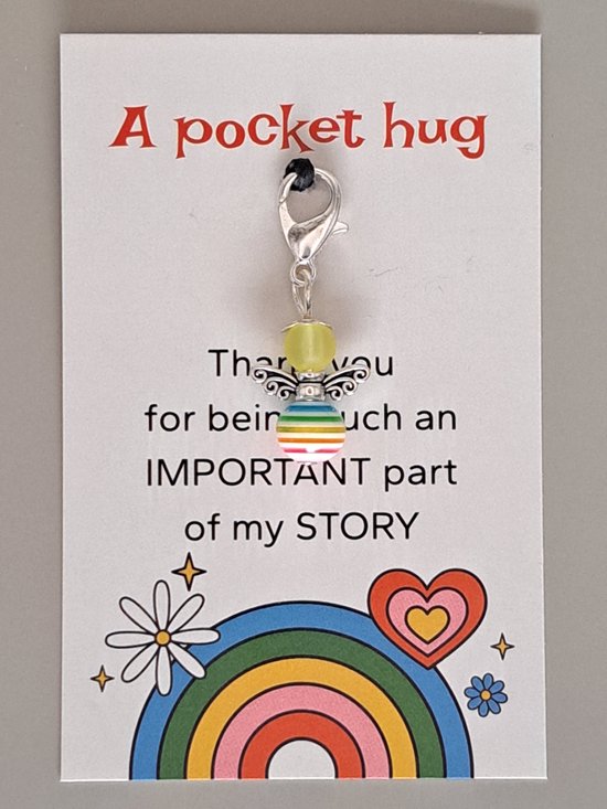 Geluksengeltje - Regenboogengel - Engeltje - Regenboog - Wenskaart - Gelukspoppetje - Pockethug - Pocket hug - een Engeltje voor jou - Geluksengel, Guardian Angel - Beschermengel
