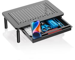 WiseGoods Premium Monitor Standaard - Verstelbaar Tot 32 Inch En 20 Kg - Monitorverhoger Voor PC / Laptop Of Printer - Zwart