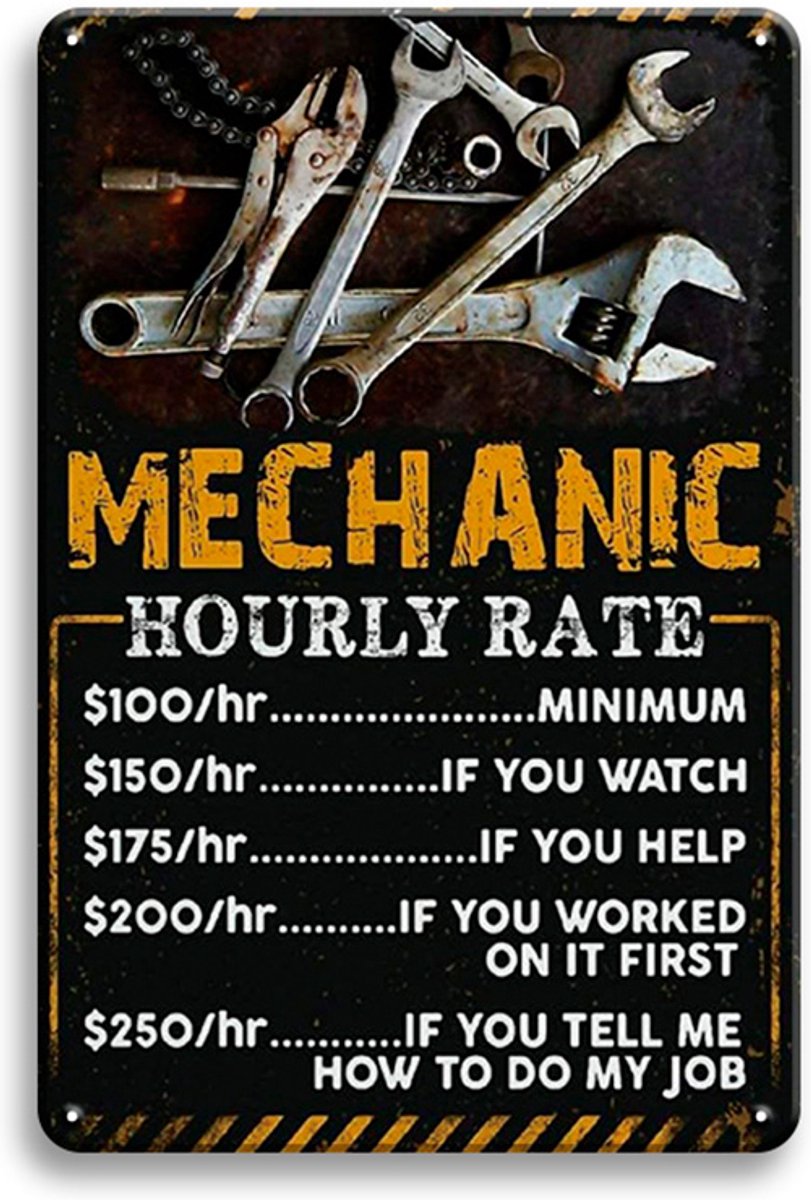 Signs-USA Auto - Garage Sign - metaal - Mechanic pricelist - 20 x 30 cm Multi colour