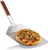 Pizzaschil - roestvrij staal - geschikt voor pizza en brood - 1 stuk - zilver/zwart - met houten handvat