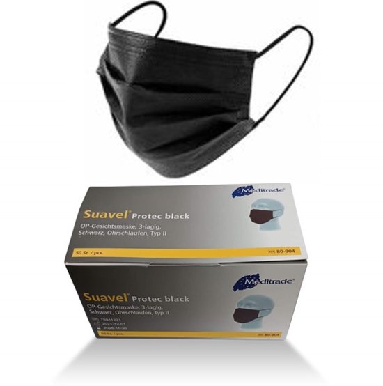 Abena | Masques chirurgicaux | Type IIR | NOIR | 50 pièces  | Masque Medisch bouche nez