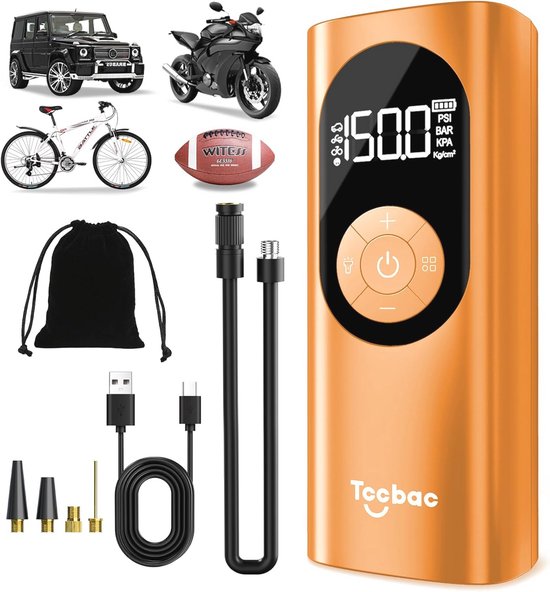 Draagbare Luchtcompressor, 150 PSI Mini Elektrische Inflator Met Digitaal LCD Scherm Oplaadbare Batterij Automatische Uitschakeling 3x snel pompen Voor Auto Moto Fietsen En Ballen