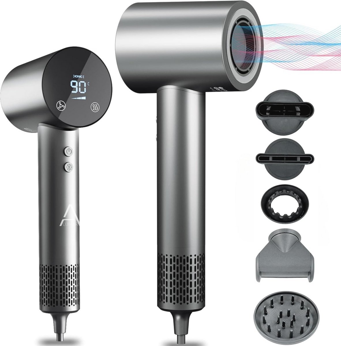 Professionele haardroger met touchscreen en 6 accessoires, 1600 W