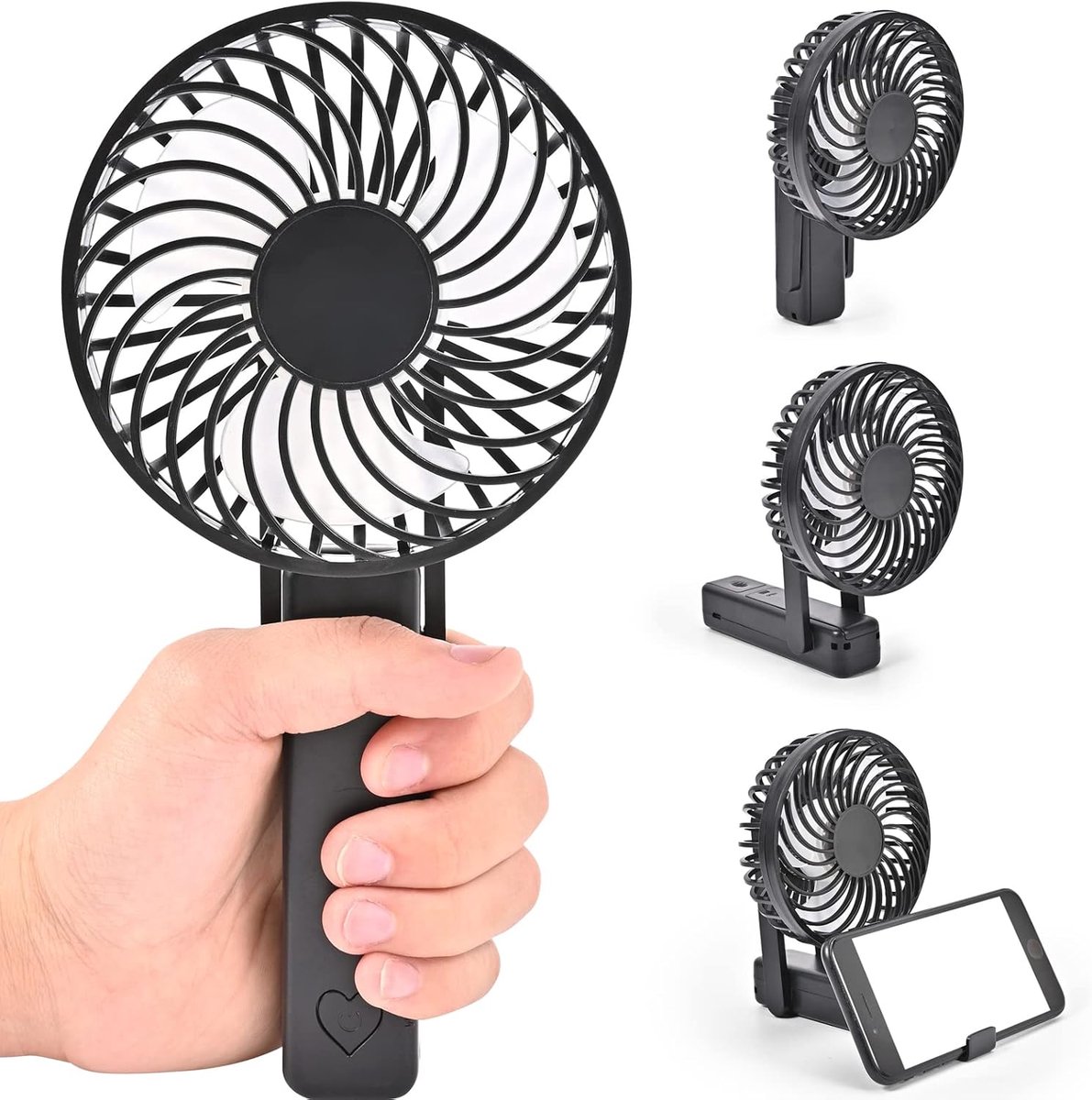 Draagbare oplaadbare mini ventilator met telefoonstandaard – Opvouwbare USB handventilator voor koelte onderweg