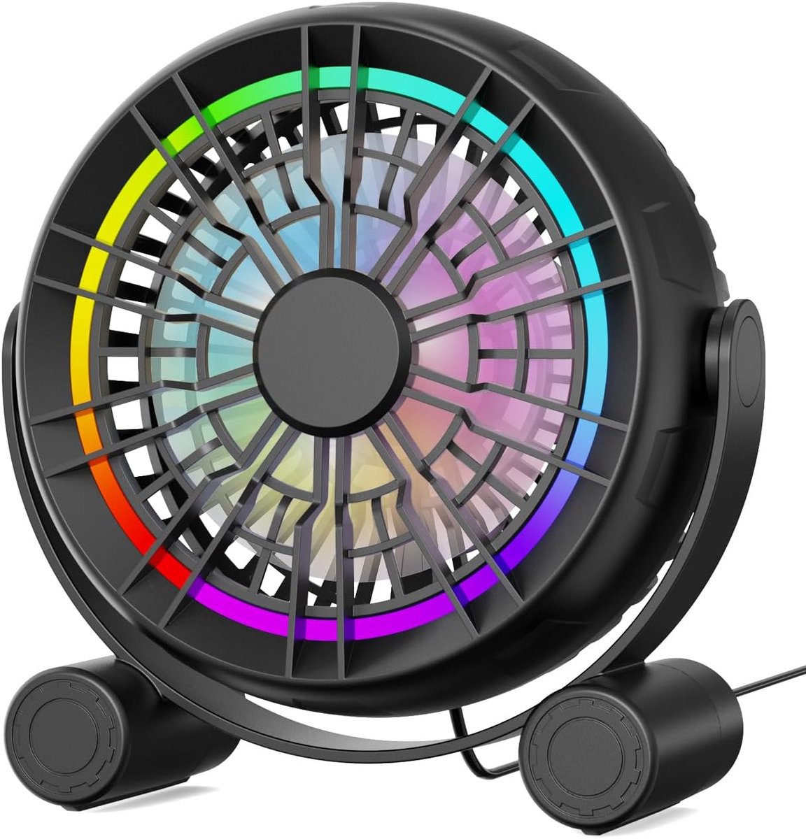 USB Desk Fan met RGB LED Verlichting - 3 Snelheden en 360° Rotatie - Stille Draagbare Tafelventilator voor Thuis en Kantoor