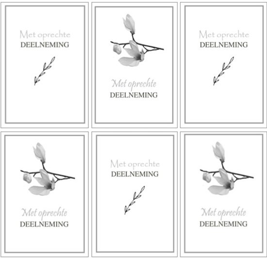 6 Premium Luxe A6 Condoleance wenskaarten - Oprechte Deelneming - 10,5x14,8cm - Gevouwen kaart met envelop - 2 motieven - Gratis verzonden