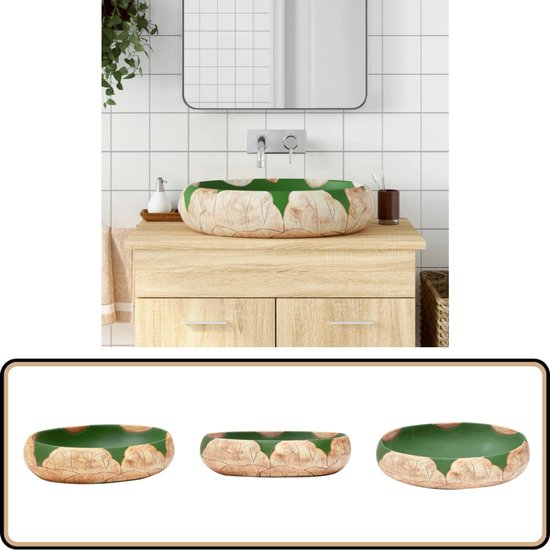 VidaXL Ovaal Keramisch Wasbak 59x38,5 Cm Zwart Met Overloop - Wastafel Bovenblad