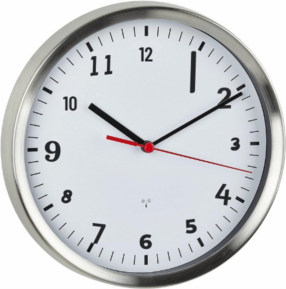 Dostmann-Radiogestuurde-Wandklok-60-3529-Stille-Sweep-Klok-Grote-Cijfers-Zilver-Wit-22cm