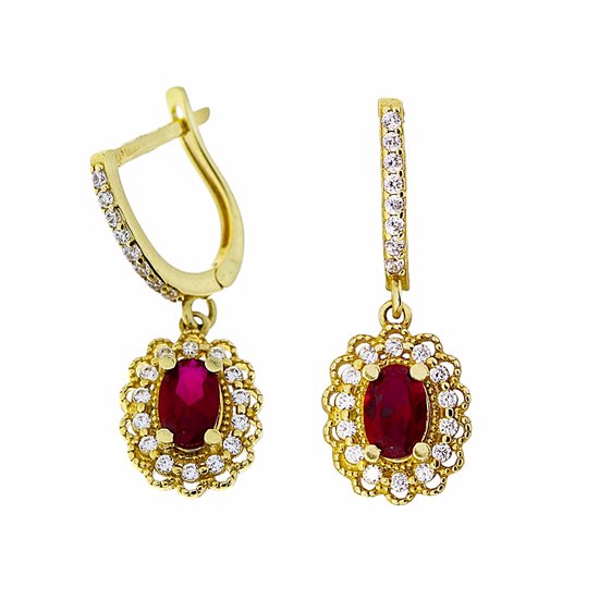 Boucle d'oreille Or 26 mm 9,5 mm Robijn Zircone 14 carats