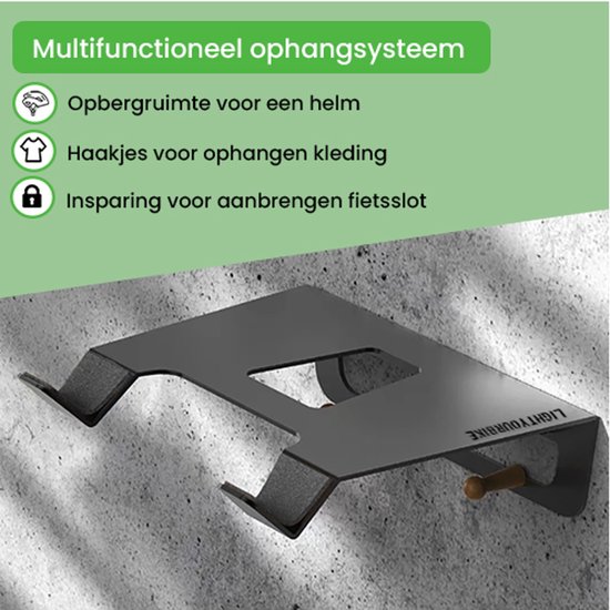 Lightyourbike ® BASE - Fiets ophangsysteem - Fiets ophangbeugel - Fiets muurbeugel - Fiets ophangsysteem muurbeugel - Zwart van Lightyourbike — afbeelding 3