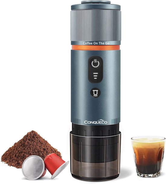 Liwankaqi Macchina per caffè espresso portatile, macchina per espresso elettrica, senza fili, 3 in 1, capsula in polvere per campeggio, viaggi (Argento