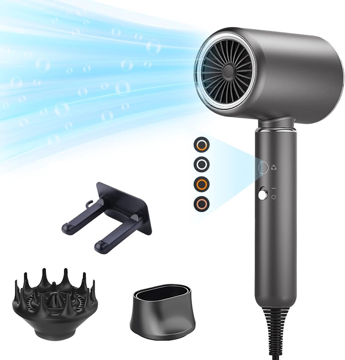 Professionele Haardroger met 2200W - Sneldrogend, Ionen Technologie, 4 Temperatuurinstellingen, Diffuser en Concentrator