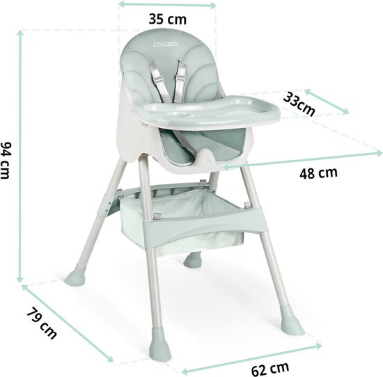 Zylo® Kinder Eetstoel - Baby Eetstoel - Kinderstoel Baby - 60x83x110 - Lichtgrijs — afbeelding 2