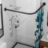 Support de rail de rideau de douche d'angle de baignoire en forme de L en acier inoxydable 304 extensible (grande taille noir 2, 90-120 cm x 120-165 cm)