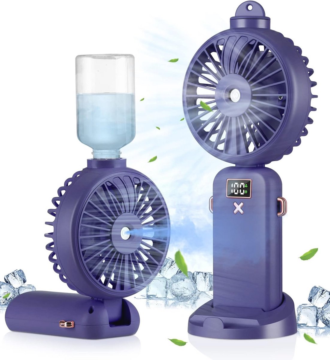 Draagbare Handventilator met Waternevelspray en Oplaadbare Batterij – 3-in-1 Mini USB Ventilator met 5 Snelheden