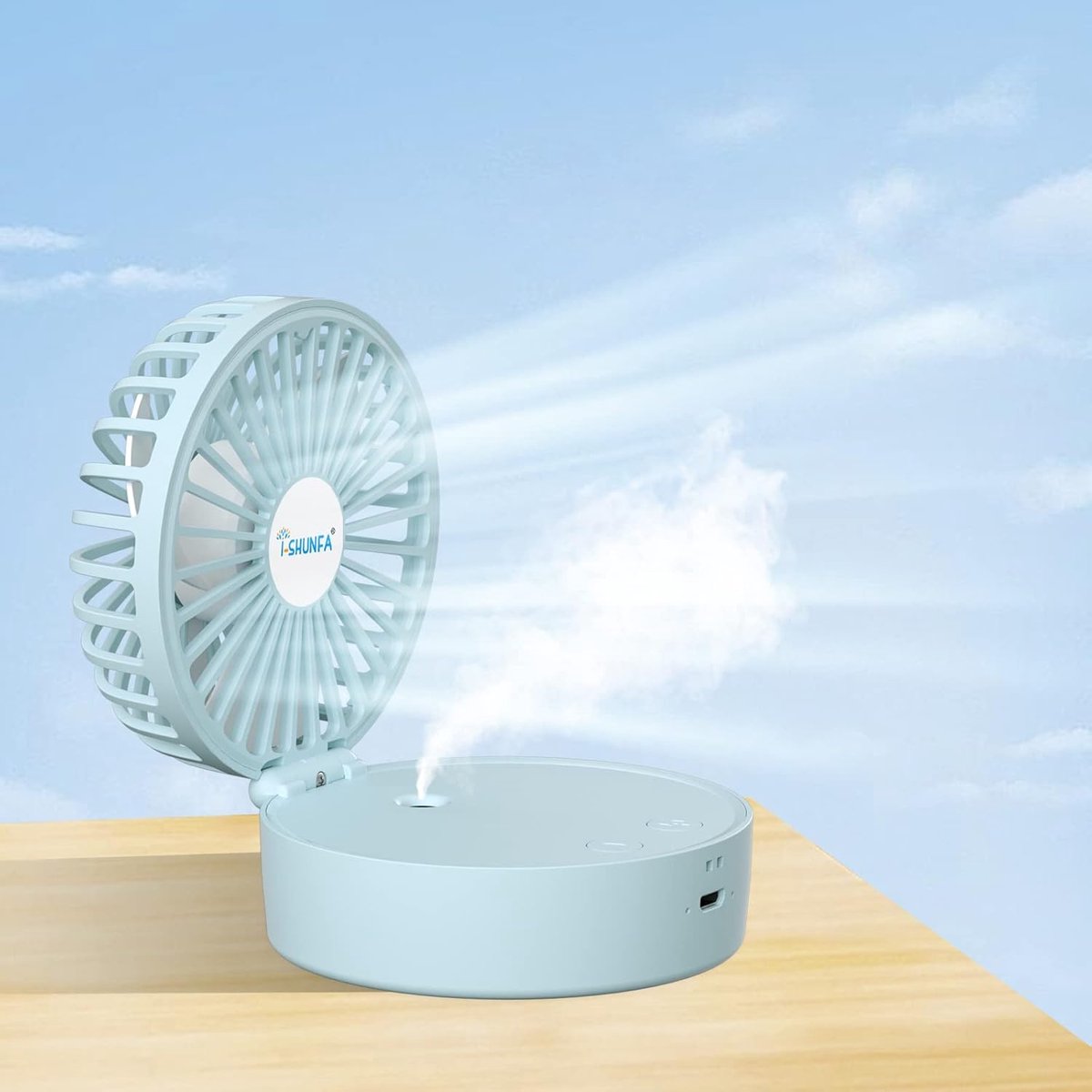 Draagbare mini handventilator met koele nevel en oplaadbare batterij - opvouwbare USB-ventilator met drie snelheden voor onderweg en kantoor