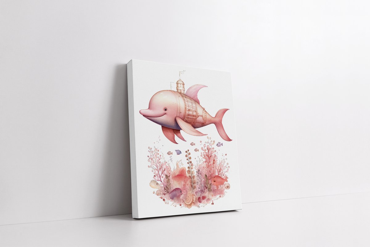 Canvas Zeemeermin - Dolfijn - kinderkamer canvas - 40 x 60 cm - Zeemeerminnen thema - meisjeskamer - kinderkamer kunst