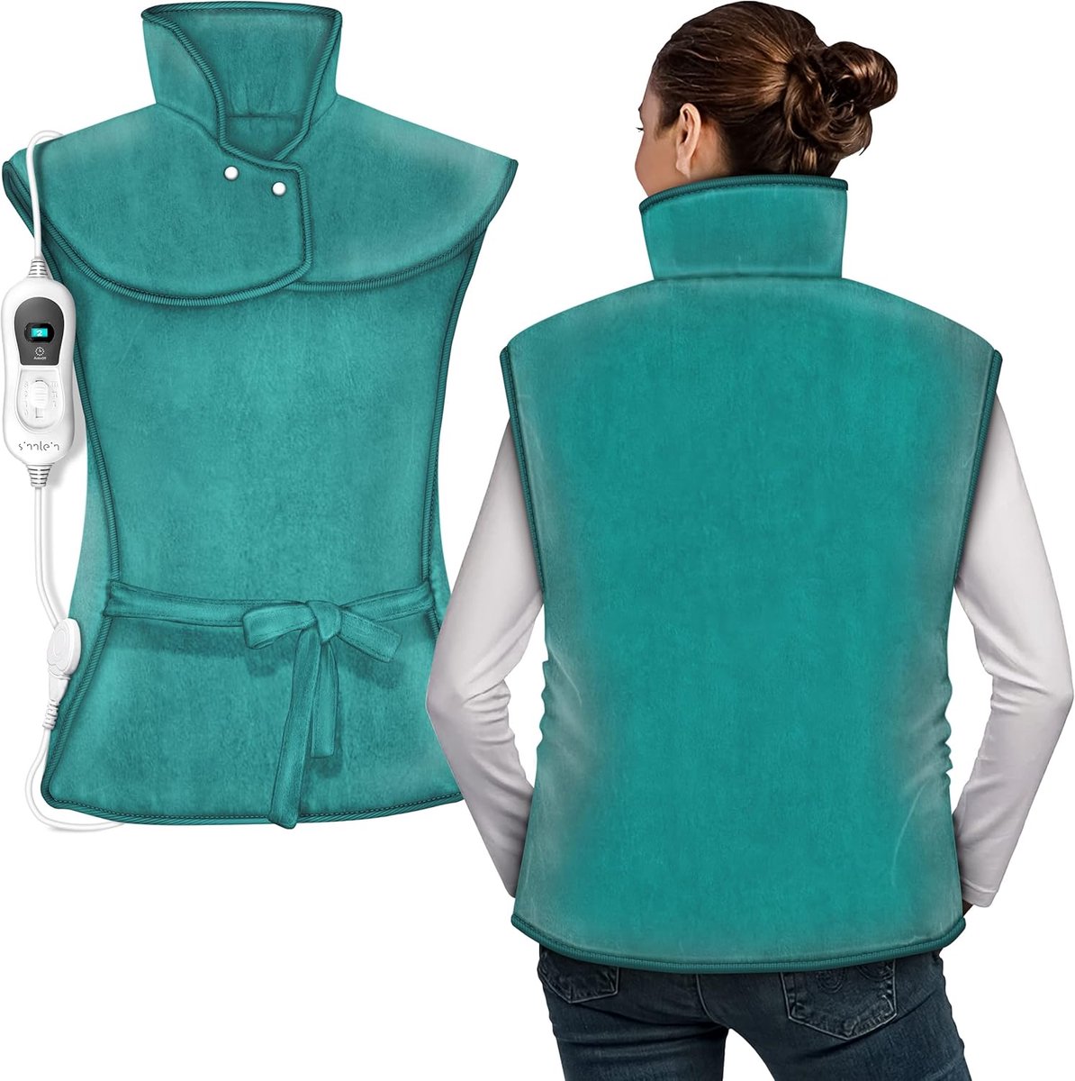 Verwarmingskussen 60 x 85 cm - Elektrisch voor Rug, Schouder en Nek - 3 Temperatuurstanden - Automatische Uitschakeling - Turquoise