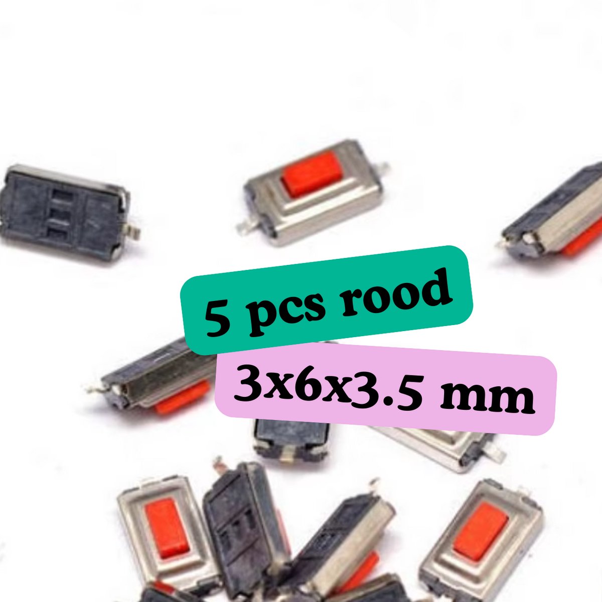 Micro Tact Push Button Switch SMT 3x6x3.5mm (2-Pin) - 5stuk - rood