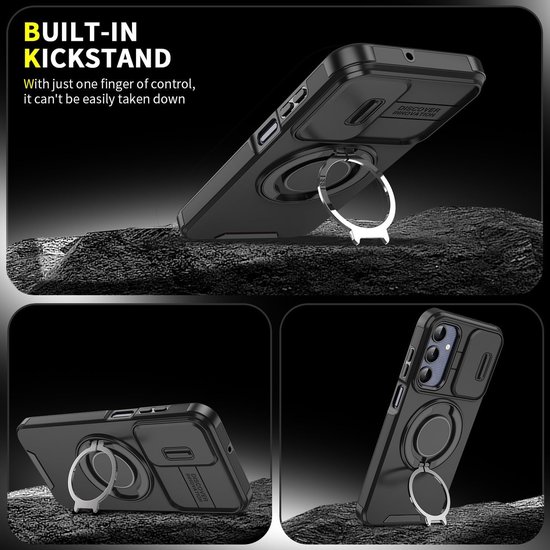 Coque compatible avec Samsung Galaxy A16, coque arrière en or rose avec support à Ring rotatif et protection de l'appareil photo